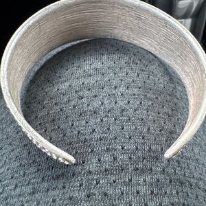 Silver Tone Hammered Cuff Bracelet w/ Rhinestone Trim